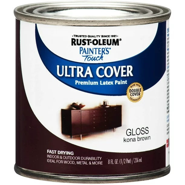RUST-OLEUM 1977730 ENAMEL PAINT, WATER, GLOSS, KONA BROWN, 0.5 PT, CAN, 120 SQ-FT COVERAGE AREA