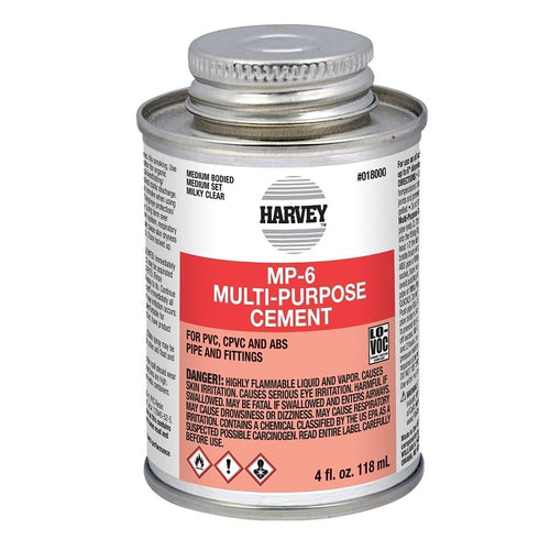 HARVEY 18000-24 SOLVENT CEMENT, 4 OZ CAN, LIQUID, MILKY CLEAR