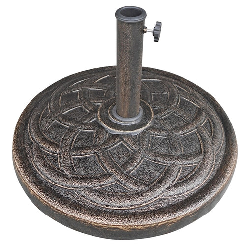SEASONAL TRENDS 69331 UMBRELLA BASE, 21.65 IN DIA, 13.2 IN H, ROUND, RESIN/STEEL/PLASTIC, BRONZE