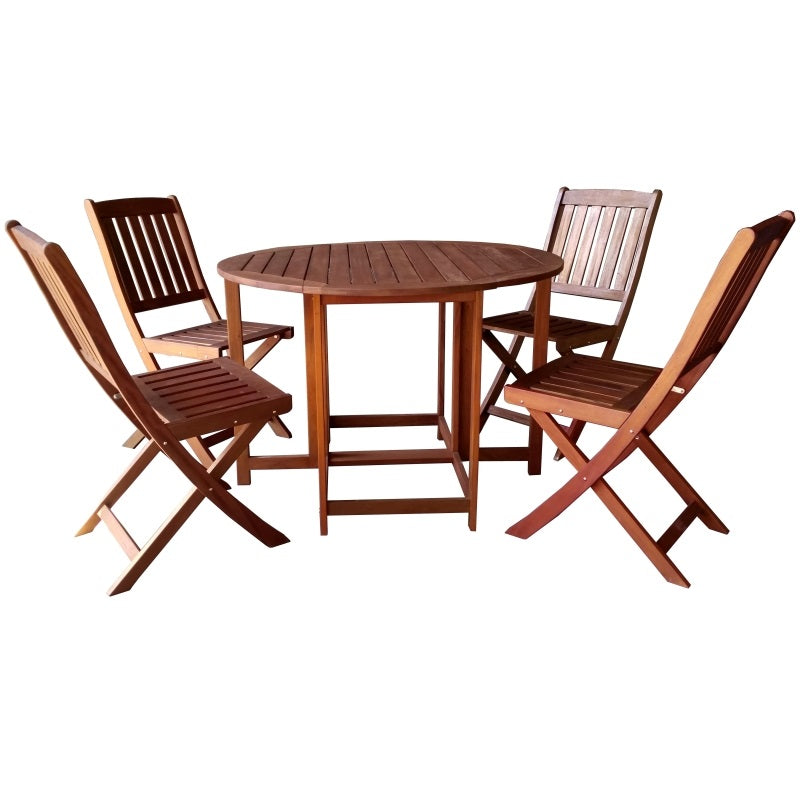 SEASONAL TRENDS IP242-028SET FOLDING DINING SET, 4 PCS-PIECE, 200 LBS. SEATING, ROUND TABLE, WOOD TABLETOP