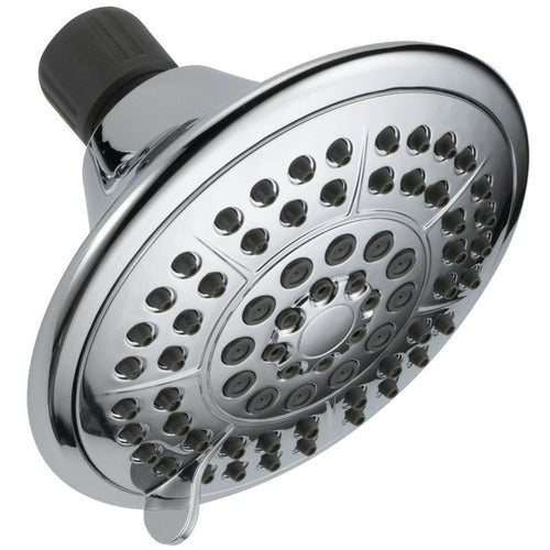 DELTA 75554C SHOWER HEAD, ROUND, 1.75 GPM, 1/2 IN CONNECTION, IPS, 5-SPRAY FUNCTION, PLASTIC, CHROME, 4-15/16 IN DIA