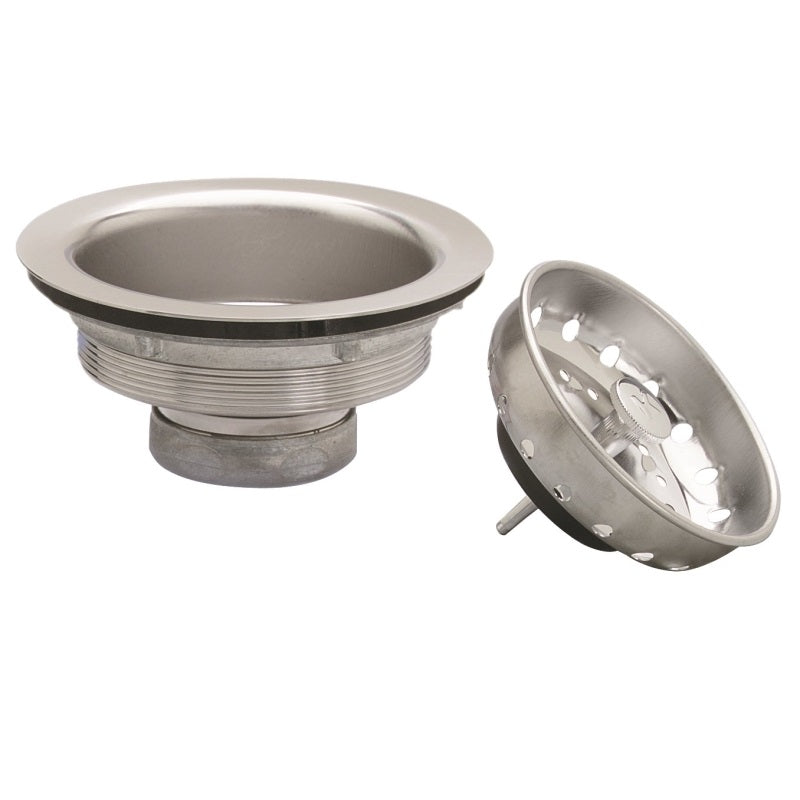 PLUMB PAK PP8PC BASKET STRAINER WITH FIXED STICK POST, STAINLESS STEEL, CHROME, FOR: 3-1/2 IN DIA OPENING KITCHEN SINK