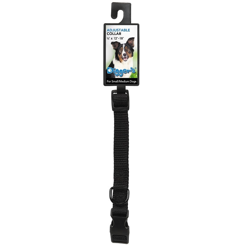 BOSS PET PDQ 2938003 ADJUSTABLE DOG COLLAR, 12 TO 18 IN L COLLAR, 5/8 IN W COLLAR, NYLON, BLACK
