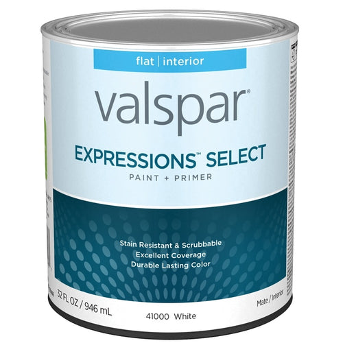 VALSPAR EXPRESSIONS SELECT 4100 028.0041000.005 LATEX PAINT, ACRYLIC BASE, FLAT SHEEN, WHITE BASE, 1 QT