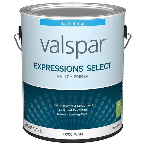 VALSPAR EXPRESSIONS SELECT 4100 028.0041000.007 LATEX PAINT, ACRYLIC BASE, FLAT SHEEN, WHITE BASE, 1 GAL