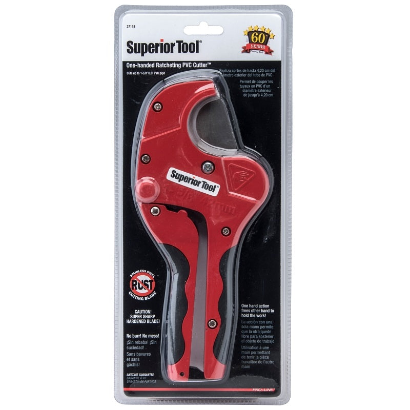 SUPERIOR TOOL 37118 PIPE CUTTER, 1-5/8 IN MAX PIPE/TUBE DIA, 1 IN MINI PIPE/TUBE DIA, STAINLESS STEEL BLADE
