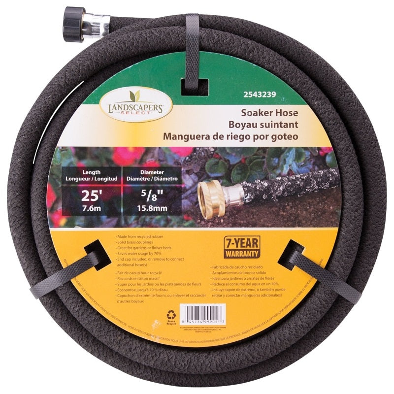 LANDSCAPERS SELECT HOSE-25-B-53L SOAKER HOSE, 25 FT L, BRASS MALE AND FEMALE COUPLINGS, RUBBER, BLACK