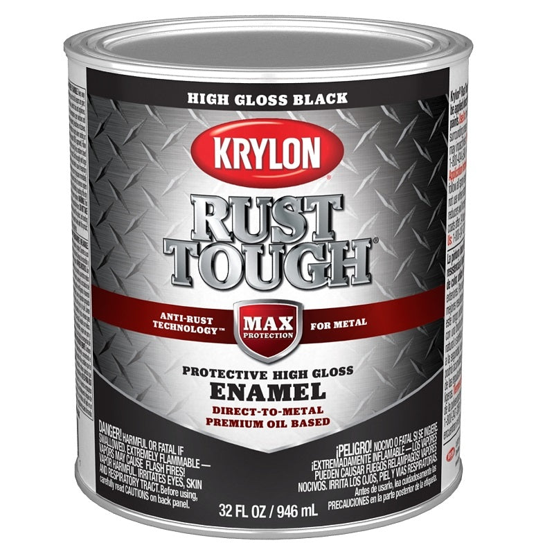 KRYLON RUST TOUGH K09705008 RUST PREVENTATIVE PAINT, GLOSS, BLACK, 1 QT, 400 SQ-FT/GAL COVERAGE AREA