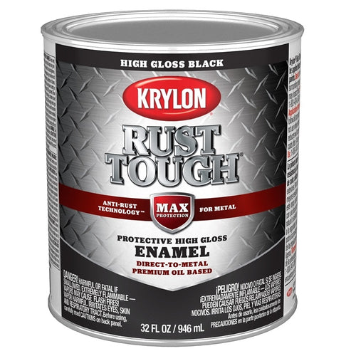 KRYLON RUST TOUGH K09705008 RUST PREVENTATIVE PAINT, GLOSS, BLACK, 1 QT, 400 SQ-FT/GAL COVERAGE AREA