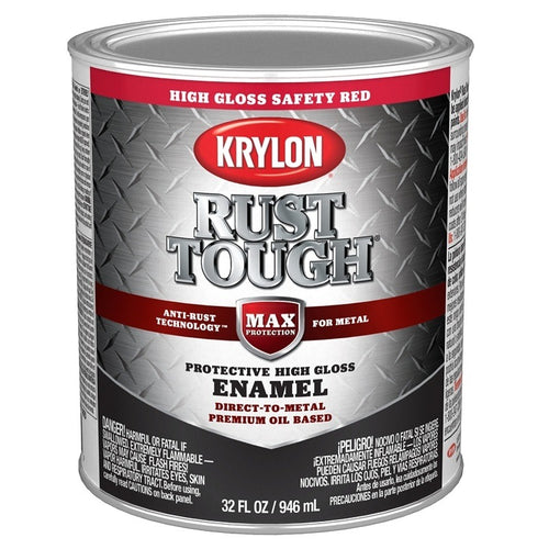 KRYLON RUST TOUGH K09712008 RUST PREVENTATIVE PAINT, GLOSS, RADIANT/SAFETY RED, 1 QT, 400 SQ-FT/GAL COVERAGE AREA
