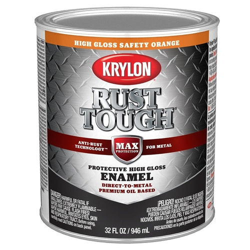 KRYLON RUST TOUGH K09767008 RUST PREVENTATIVE PAINT, GLOSS, SAFETY ORANGE, 1 QT, 400 SQ-FT/GAL COVERAGE AREA