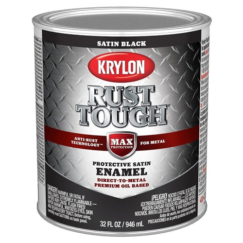KRYLON RUST TOUGH K09707008 RUST PREVENTATIVE PAINT, SATIN, BLACK, 1 QT, 400 SQ-FT/GAL COVERAGE AREA