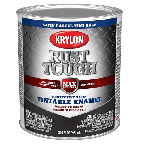 KRYLON RUST TOUGH K09726008 ENAMEL PAINT, SATIN SHEEN, PASTEL TINT, 1 QT, 400 SQ-FT/GAL COVERAGE AREA