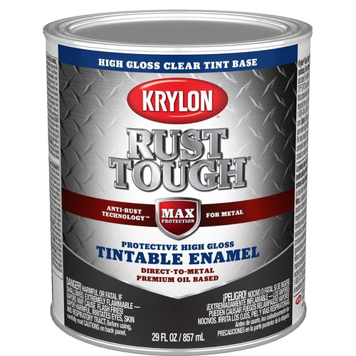 KRYLON RUST TOUGH K09727008 ENAMEL PAINT, GLOSS SHEEN, CLEAR, 1 QT, 400 SQ-FT/GAL COVERAGE AREA