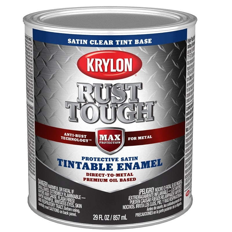 KRYLON RUST TOUGH K09728008 ENAMEL PAINT, SATIN SHEEN, CLEAR, 1 QT, 400 SQ-FT/GAL COVERAGE AREA