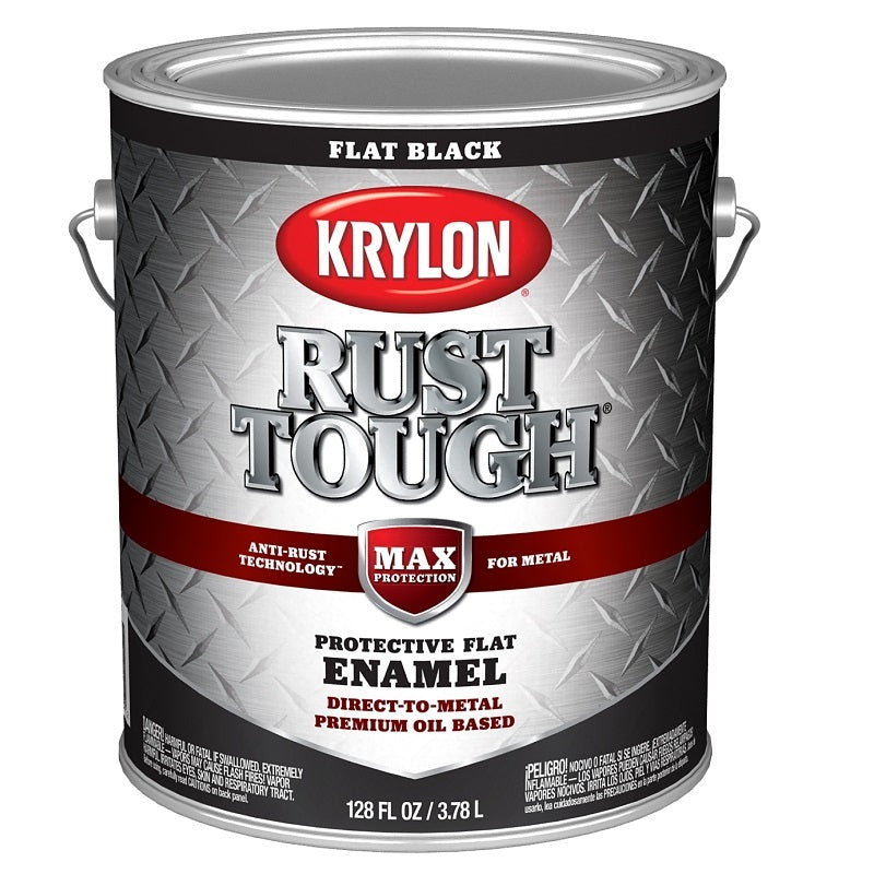 KRYLON RUST TOUGH K09731008 RUST PREVENTATIVE PAINT, FLAT, BLACK, 1 GAL, 400 SQ-FT/GAL COVERAGE AREA