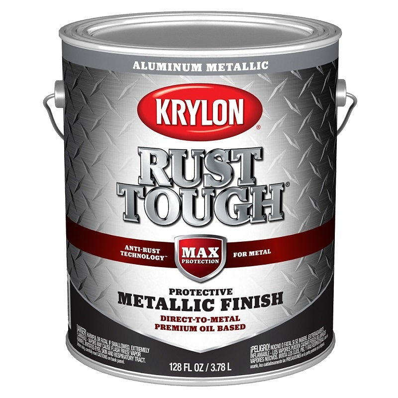 KRYLON RUST TOUGH K09742008 ENAMEL PAINT, METALLIC ALUMINUM, 1 GAL, 400 SQ-FT/GAL COVERAGE AREA