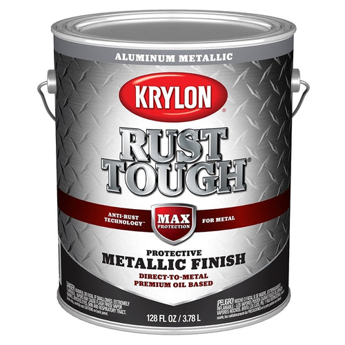 KRYLON RUST TOUGH K09742008 ENAMEL PAINT, METALLIC ALUMINUM, 1 GAL, 400 SQ-FT/GAL COVERAGE AREA