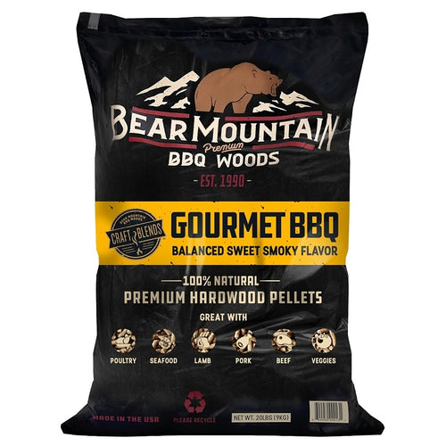 BEAR MOUNTAIN CRAFT BLENDS FK90 SERIES BBQ PELLET, GOURMET, 20 IN L, WOOD, 20 LB BAG