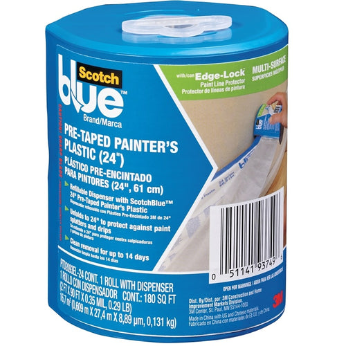 SCOTCHBLUE PTD2093EL-24-S PAINTER'S TAPE WITH DISPENSER, 30 YD L, 24 IN W, BLUE