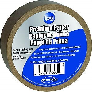 IPG 9341 PACKAGING TAPE, 54.8 M L, 1.88 IN W, KRAFT FLAT BACK PAPER BACKING, BROWN