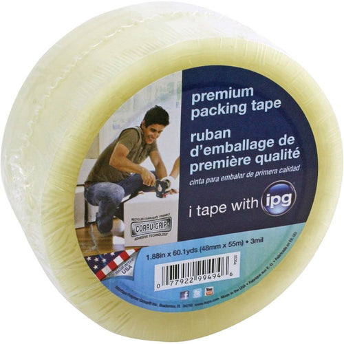 IPG PSC50 PACKAGING TAPE, CLEAR, 60 YD L, 1.88 IN W, POLYPROPYLENE BACKING