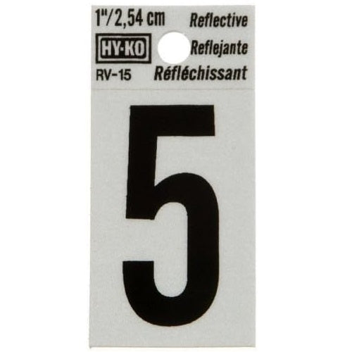 NUMBER "5" BLACK REFLECTIVE 1"