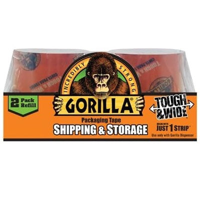 GORILLA 6030402 PACKAGING TAPE, 60 YD L, 2.83 IN W, CRYSTAL CLEAR