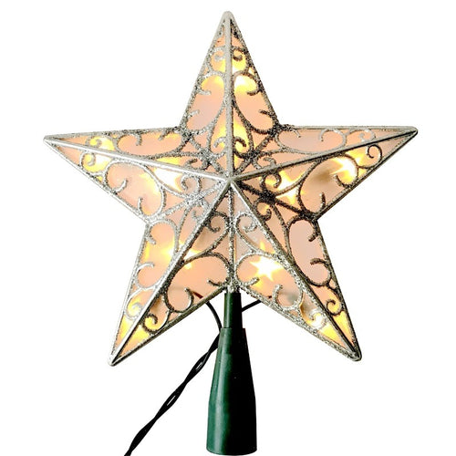HOMETOWN HOLIDAYS 36509 CHRISTMAS ORNAMENT, 10 IN H, STAR, TREE TOPPER, MINI LIGHT BULB, PLASTIC GREEN WIRE
