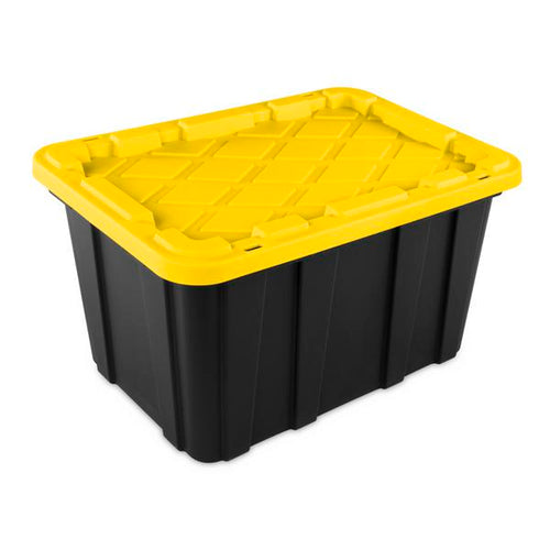 STERILITE 50679Y04 INDUSTRIAL TOTE, 38 GAL, SNAP-ON LOCKING, POLYPROPYLENE, BLACK/YELLOW LILY