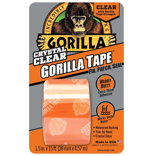 GORILLA 6015002 TAPE CRYSTAL CLEAR, 5 YD L, 1-1/2 IN W
