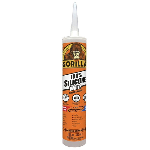 GORILLA 8060002 SILICONE SEALANT, WHITE, 1 DAYS CURING, -40 TO 350 DEG F, 10 OZ CARTRIDGE