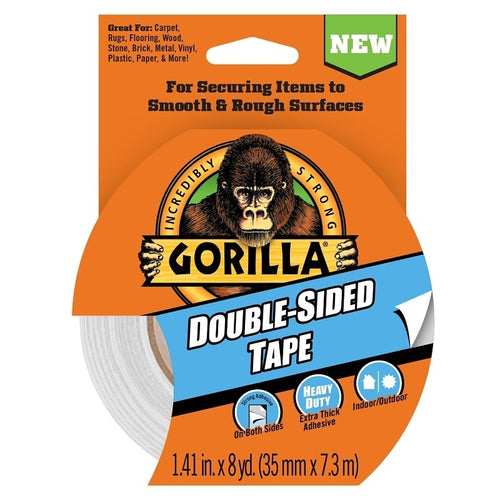GORILLA 100925 DOUBLE SIDED TAPE, 8 YD L, 1.41 IN W, GRAY