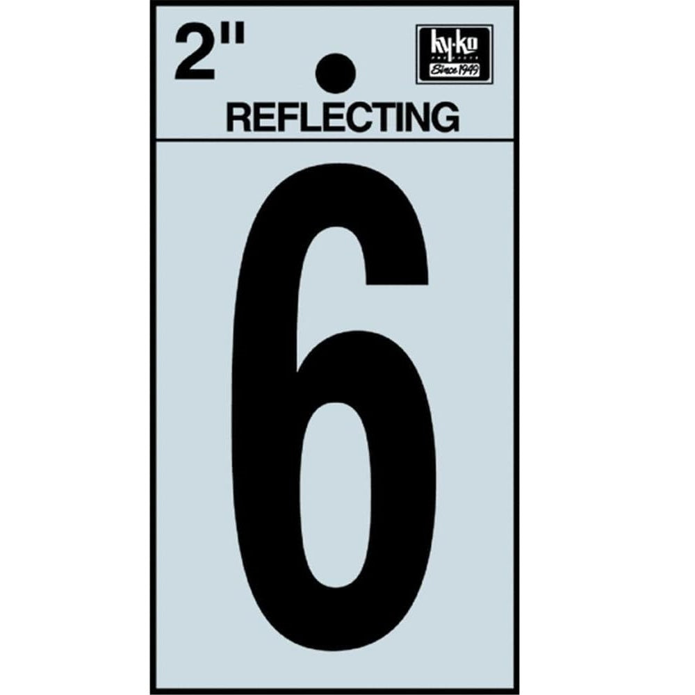 NUMBER "6" BLACK REFLECTIVE 2"