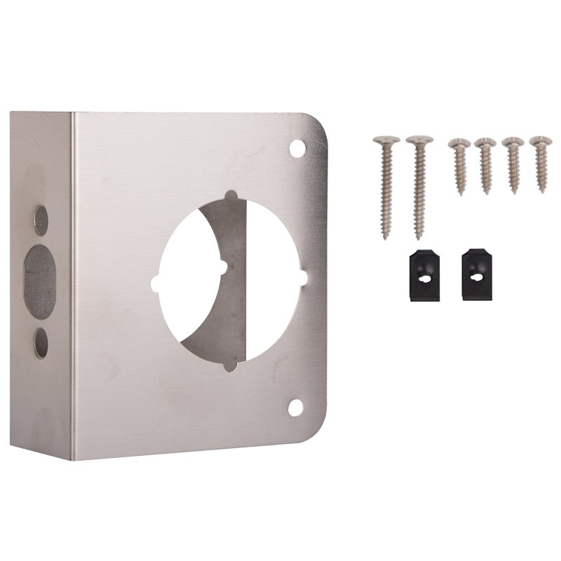 PROSOURCE HSH-044SBN-PS DOOR REINFORCER, 2-3/8 IN BACKSET, 1-3/4 IN THICK DOOR, STEEL, SATIN NICKEL, 4-1/2 IN H, 4 IN W