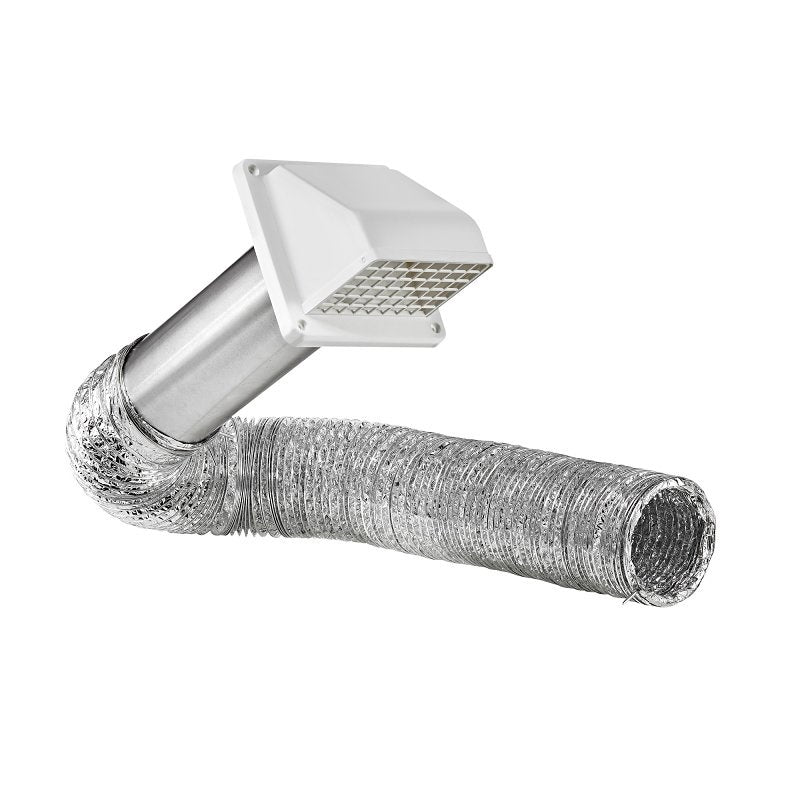 LAMBRO 1375W WALL HOOD VENT KIT, PLASTIC, WHITE, INCLUDES: (1) 4 IN WHITE PLASTIC EXHAUST WALL HOOD VENT