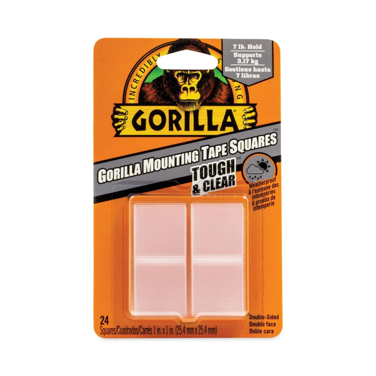 GORILLA TOUGH & CLEAR 6067202 MOUNTING TAPE, 1 IN L, 1 IN W, CLEAR