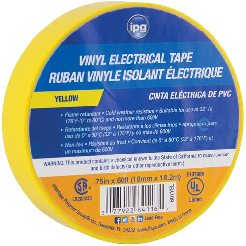 IPG 85830 ELECTRICAL TAPE, 60 FT L, 3/4 IN W, PVC BACKING, YELLOW
