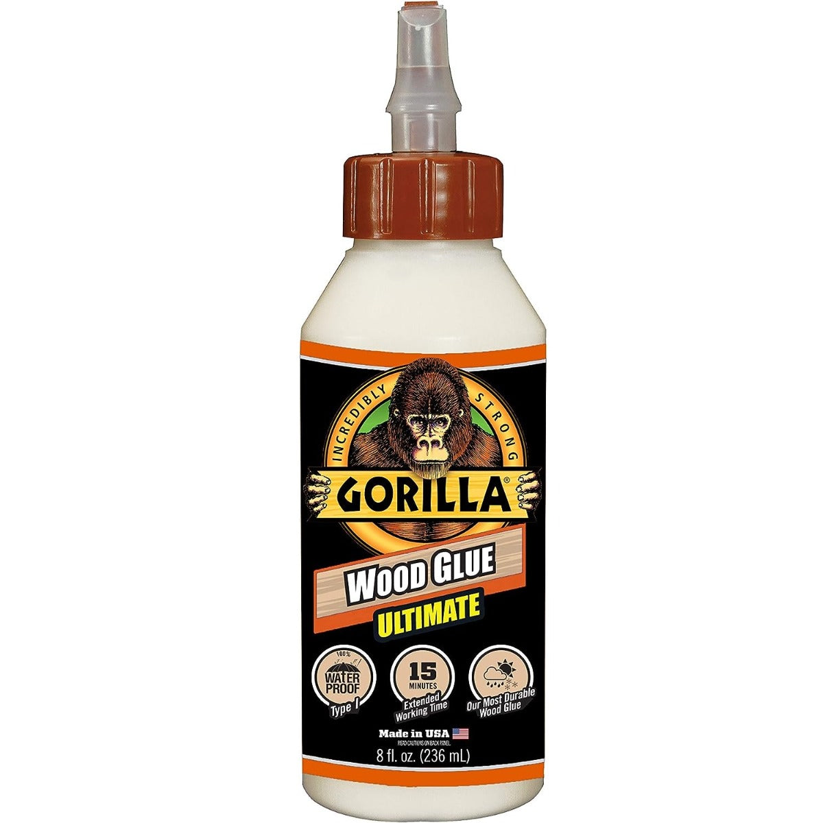 GORILLA 104404 EXTRA STRENGTH GLUE, NATURAL WOOD, 8 OZ BOTTLE