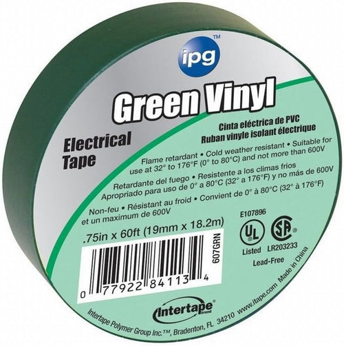 IPG 85827 ELECTRICAL TAPE, 60 FT L, 3/4 IN W, PVC BACKING, GREEN