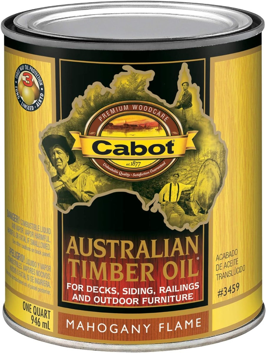 CABOT 140.0003459.005 AUSTRALIAN TIMBER OIL, MAHOGANY FLAME, LIQUID, 1 QT CAN