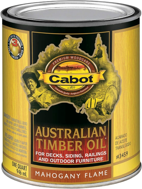 CABOT 140.0003459.005 AUSTRALIAN TIMBER OIL, MAHOGANY FLAME, LIQUID, 1 QT CAN