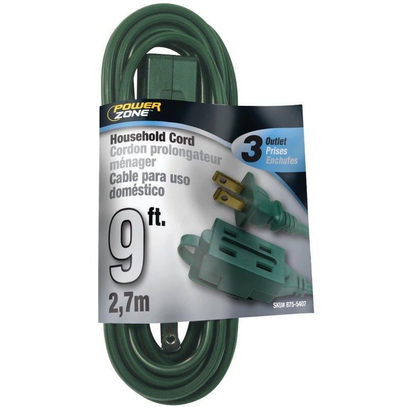 POWERZONE OR780609 EXTENSION CORD, 16 AWG CABLE, 9 FT L, 125 V, GREEN