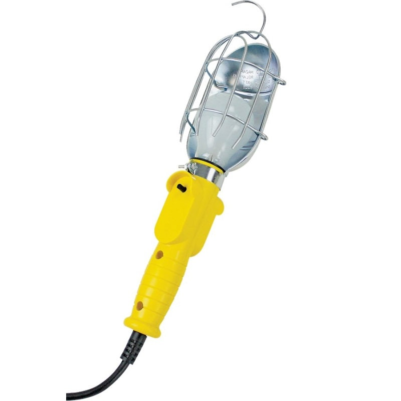POWERZONE ORTL010606 WORK LIGHT WITH METAL GUARD AND SINGLE OUTLET, 12 A, INCANDESCENT LAMP, 6 FT L CORD, YELLOW