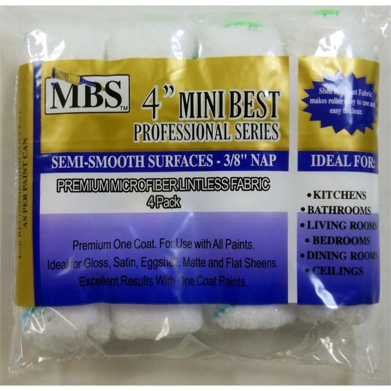 PAINT ROLLER COVER MINI 4"x3/8" MICROFIBER 4PC