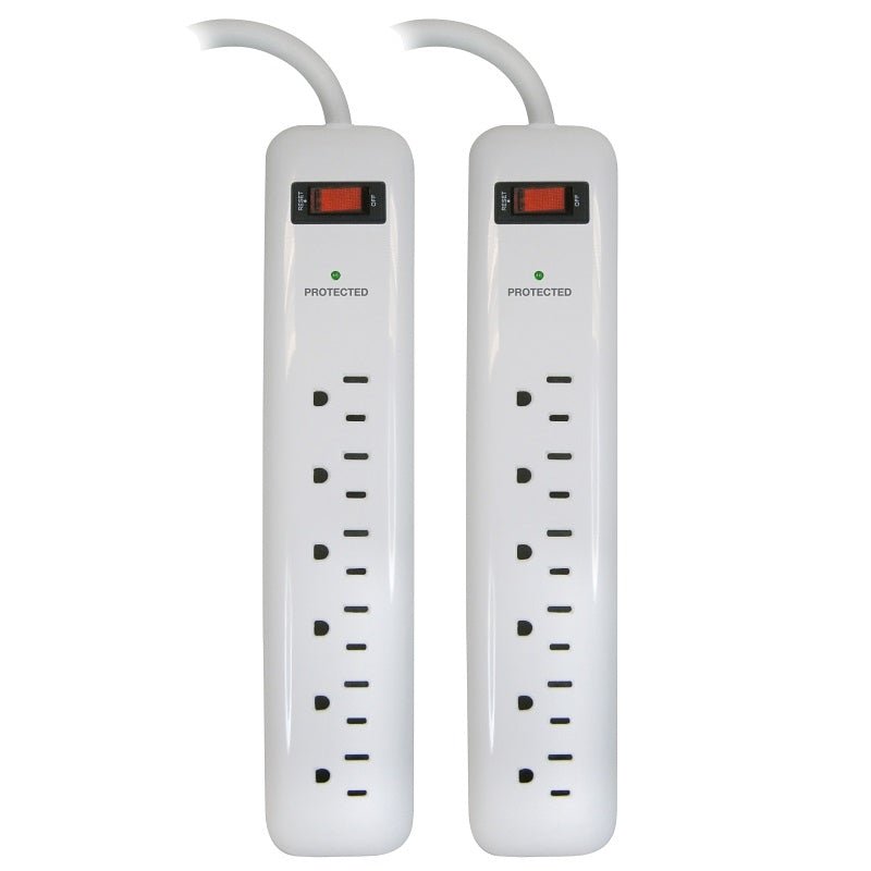 POWERZONE OR2013X2 SURGE PROTECTOR, 125 V, 15 A, 6-OUTLET, 400 JOULES ENERGY, WHITE